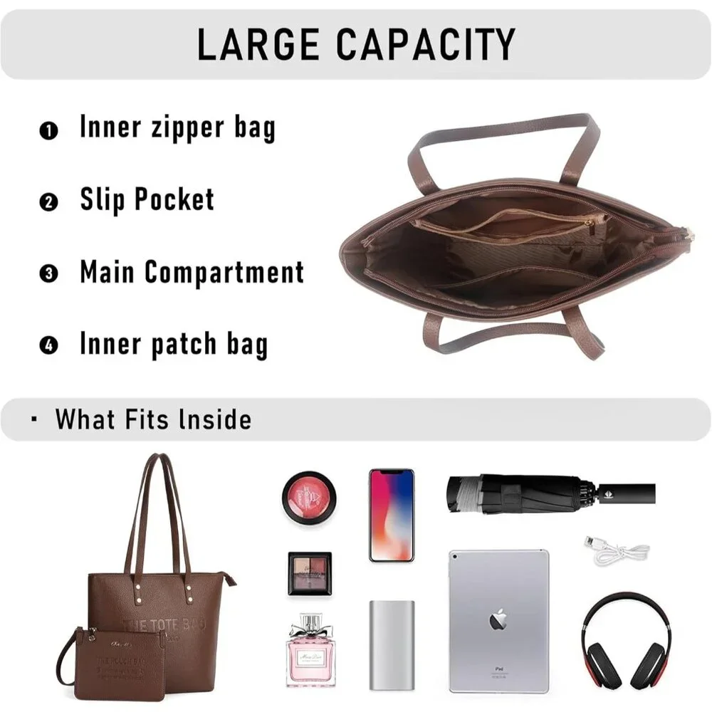 Women's Coffee-Grained PU Leather Sophisticated Elegant Retro Style Tote Bag